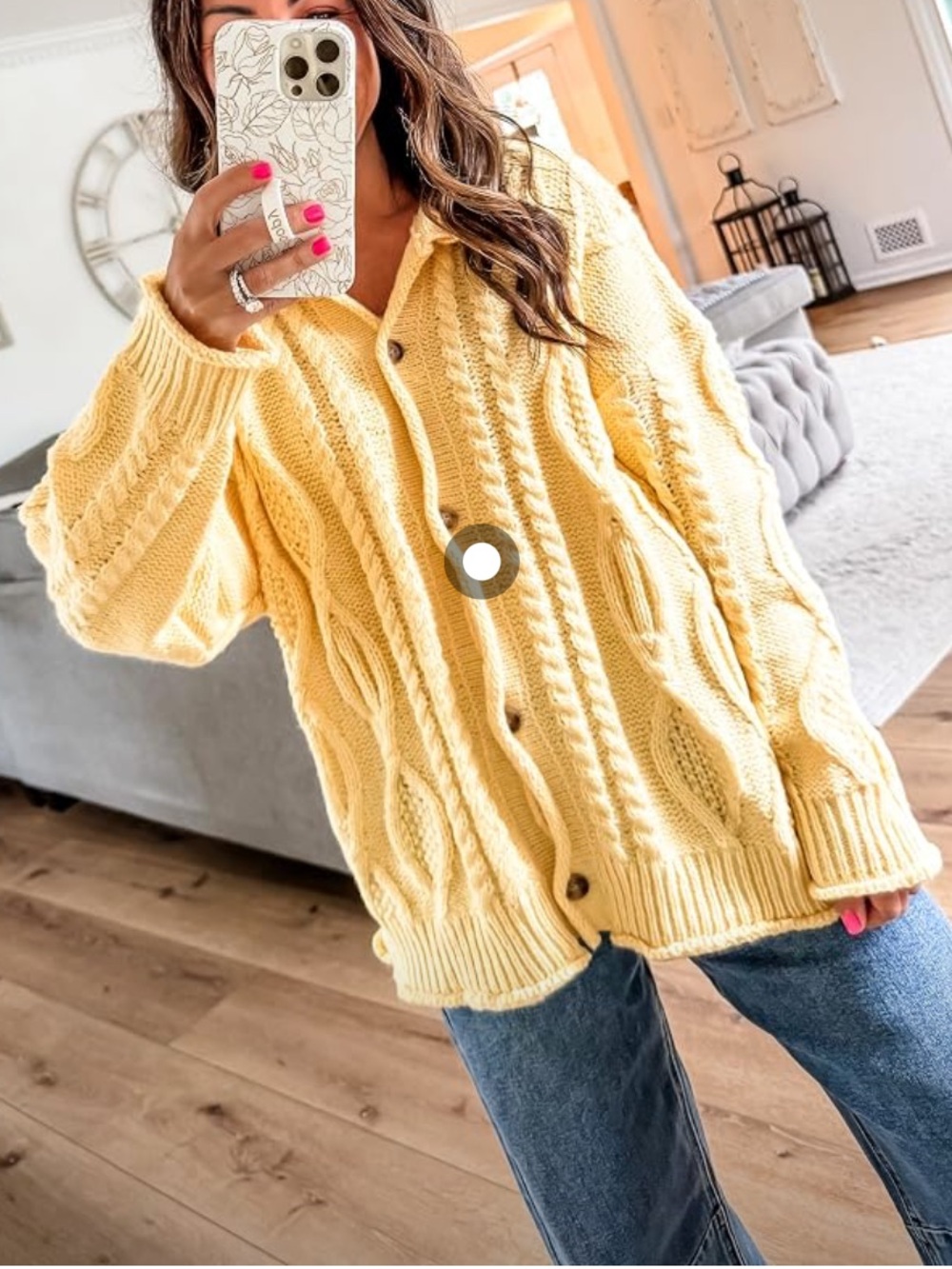 Bright Yellow Cable-Knit Button Cardigan Sweater🚌